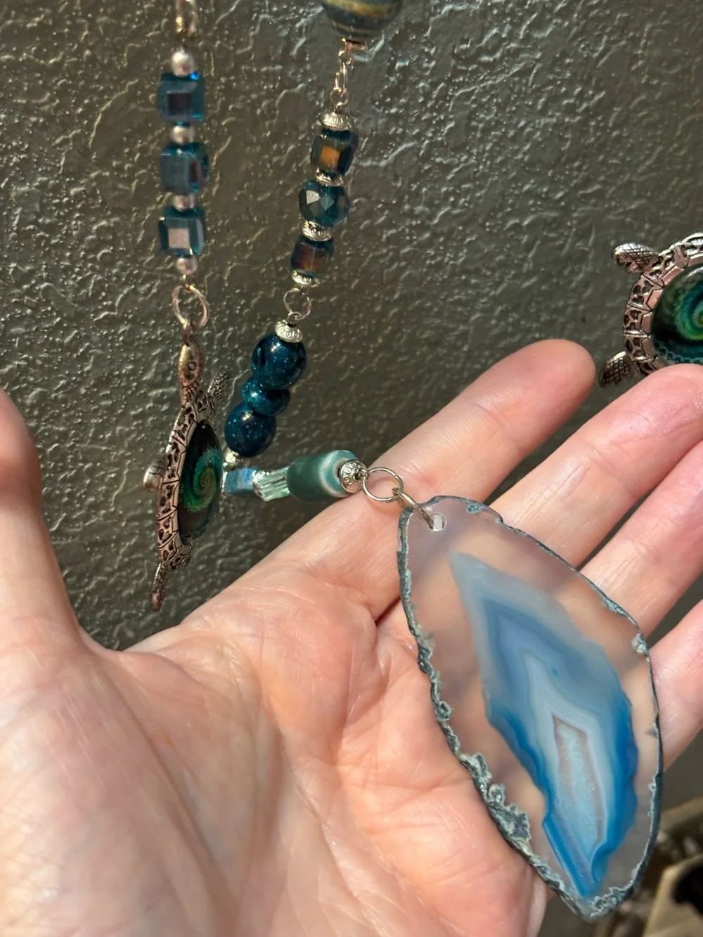 Handmade Teal and Brown Beaded Wall Hanging